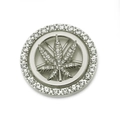 Detailed view of silver disc charm with hollow maple leaf and sparkling rhinestones - Cannabis Leaf Pattern (Silver) / 4.5CM / Silver