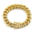 Bracelet gourmette pour homme plaqué or 14k style hip-hop avec fermoir serti de diamants - 8 pouces / Doré