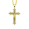 Macro shot of gold hip hop crucifix pendant with pavé diamonds and twist rope chain - Gold