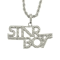Dettaglio del ciondolo SINBOY con pavé di cristalli argentati e catena a corda spessa - Collana a catena di corda / Argento