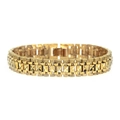 Golden watch-band style link bracelet with geometric diamond texture and matte finish - Gold