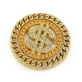 Gouden hiphop dollar hanger met sprankelende diamanten en een Cubaanse schakelrand - Goud / 6.5cm