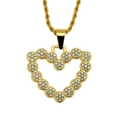 Detailopname van hartvormige hanger met witte strassteentjes aan gouden gedraaide ketting - Goud (0.3x75cm Touwketting)