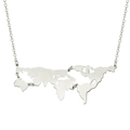 Men's hip hop silver world map pendant necklace with stainless steel segmented globe design - Silver Map