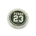 Ciondolo rotante in metallo argento con strass e stampa PYREX 23 su base nera - Argento (Colla a Goccia 23) - 4.5cm