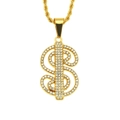 Hip-hop gold plated dollar sign pendant necklace with iced out rhinestones and rope chain - Gold-Rope Chain (0.3*75cm)