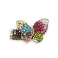 Anello a farfalla con strass colorati, finitura argento antico e fascia elastica regolabile - Farfalla Grande / Elastico Regolabile