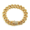 Iced out gold Cuban link bracelet with sparkling rhinestones and square clasp closure - Gold