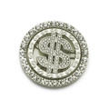 Macro detail of rotating silver US dollar phone accessory with sparkling rhinestones - 4.5CM / Silver