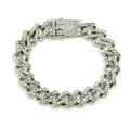 Hip hop silver cuban link bracelet with sparkling rhinestones and secure box clasp - Silver