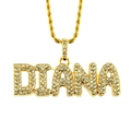 Collar hip hop dorado con colgante de letras DIANA y brillantes diamantes de imitación - Cadena de cuerda 0.3*75cm / Dorado