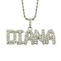 Collar con colgante de letra DIANA plateado con cristales brillantes y cadena de cuerda - Cadena de cuerda 0.3*75cm / Plateado
