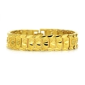 Men's hip hop gold-plated wide bracelet with embossed heart links and frosted finish - Gold