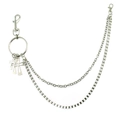 Double-layered silver metal hip-hop pants chain with three hollow cross pendants and lobster clasps - Silver (Double Layer)