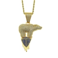 Collana hip hop con ciondolo a forma di orso polare e strass bianchi e blu lucidi - Oro (Catena a Corda Acciaio Inox 0,3x60cm)