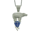 Dettaglio macro del ciondolo orso polare con cristalli blu e bianchi su catena argento - Argento (Catena a Corda Acciaio Inox 0,3x60cm)