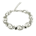 Elegante bracciale in argento con maglie a S, perle finte bianche e piccoli strass lucidi - Argento