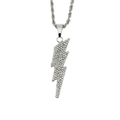 Nahaufnahme der Hip-Hop-Blitz-Halskette mit funkelnden Kristall-Strasssteinen verziert - Silber - 0,3 * 60 cm Edelstahl-Seilkette / Silber