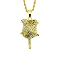 Hiphop iced out rose flower pendant necklace with sparkling zircons and gold twist chain - 0.3*60cm Stainless Steel Rope Chain / Gold