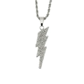 Collana con ciondolo a saetta hip hop in finitura argento con strass in cristallo pavé - Catena a Corda in Acciaio Inossidabile / 0.3*60cm / Argento