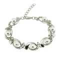 Minimalist silver pearl bracelet with sparkling rhinestones and adjustable lobster clasp - Silver
