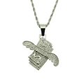 Detailansicht der iced-out Dollar-Anhänger mit Engelsflügeln an einer gedrehten Kette - Silber (Weiße Strass) - Kordelkette