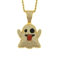 Pendentif fantôme hip hop doré avec strass scintillants et chaîne torsadée élégante - Chaîne en acier inoxydable 0,3*60cm / Or