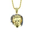 Ciondolo ritratto XXXTentacion hip hop con strass blu su catena a fune dorata - Catena intrecciata 0,3 * 60 cm / Oro (Capelli Blu)