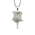 Hiphop silver rose pendant necklace with iced-out crystals and a sturdy rope chain - 0.3*60cm Stainless Steel Rope Chain / Silver