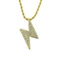 Chaîne hip hop dorée avec pendentif éclair givré serti de cristaux étincelants pour homme - Or