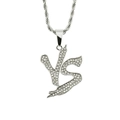 Collier avec pendentif lettre VS en argent avec diamants et chaîne de corde - Chaîne en acier inoxydable 0,3*60cm / Argenté