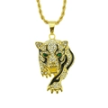 Dettaglio del ciondolo a testa di tigre hip hop con occhi verdi e strass incastonati - Oro (Tigre) - 0.3*75cm Catena a Corda
