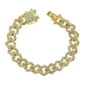 Chunky gold Cuban link bracelet for men with sparkling clear rhinestones and box clasp - Gold (White Rhinestone)