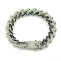 Macro shot of Cuban chain bracelet featuring alternating black and white pavé rhinestones - Silver (Black Rhinestone)