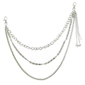 Close-up of triple-layered punk trouser chains with star pendants and lobster clasps - Silver