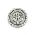 Nahaufnahme eines silbernen Dollar-Anhängers mit funkelnden Kristallen und Lorbeermustern - Silber (Stehend) - 5.1cm