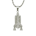 Hip hop silver space shuttle pendant necklace fully paved with sparkling white diamonds - Silver