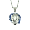 Collana hip hop con ciondolo a ritratto e cristalli blu e bianchi su catena a corda - Catena intrecciata 0,3 * 60 cm / Argento (Capelli Blu)