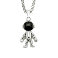 Collana hip hop con pendente astronauta in argento e nero e catena a maglia quadra - Catena a scatola 0.3*75cm / Argento