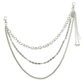 Three-layer silver hip-hop pants chain for men with star pendants and lobster clasps - Silver (Triple Layer)