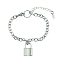 Vista dettagliata del bracciale con lucchetto in acciaio inossidabile argento e catena a maglie - Argento