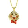Hip hop spookmasker hanger ketting met witte kristallen en goudkleurige touwketting - Goud