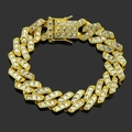 Bracciale a catena cubana dorata da uomo con zirconi cubici quadrati incastonati a mano - Oro (Strass Bianco)