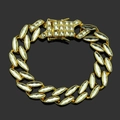 Detail of gold-tone Cuban link bracelet with sparkling marquise-cut crystals in hip hop style - Gold (White Rhinestone)