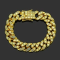Hip-Hop-Gold-Cuban-Armband mit bunten Kristallen auf schwarzer, reflektierender Oberfläche - Gold (AB Farbiger Strass)