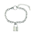 Minimalist silver chain bracelet featuring a polished lock pendant and lobster clasp - Silver