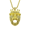 Hip hop kroon leeuwenkop hanger ketting in goudkleur met witte kristal accenten - 0.3*75cm Touwketting / Goud
