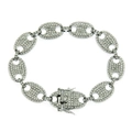 Detail van hiphop-armband met koffieboonschakels, kristallen pavé en stevige doosluiting - Zilver (Witte Strass)