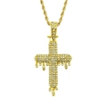 Hip hop gold plated melting cross pendant necklace with diamonds on a twist chain - Drip Cross / Gold