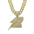 Collana cubana placcata in oro hip-hop con pendente a forma di fulmine Z scintillante - Oro (Catena Foglia 60cm)